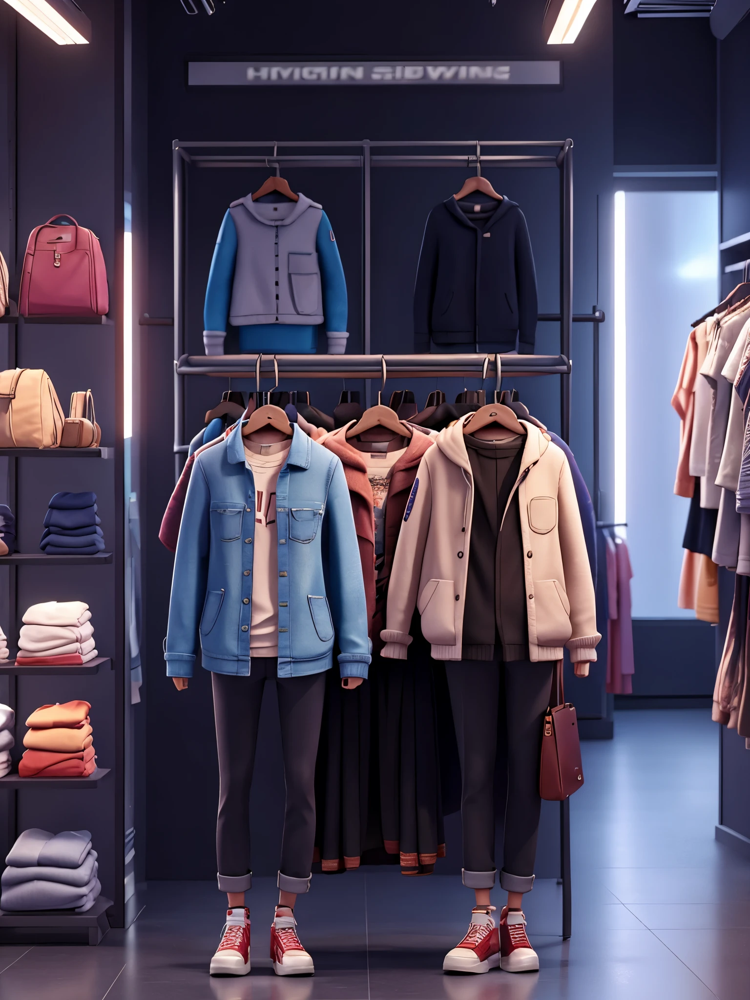 High quality 3D for a clothing store, 3D rendering, high quality, cinematic lights, 8K