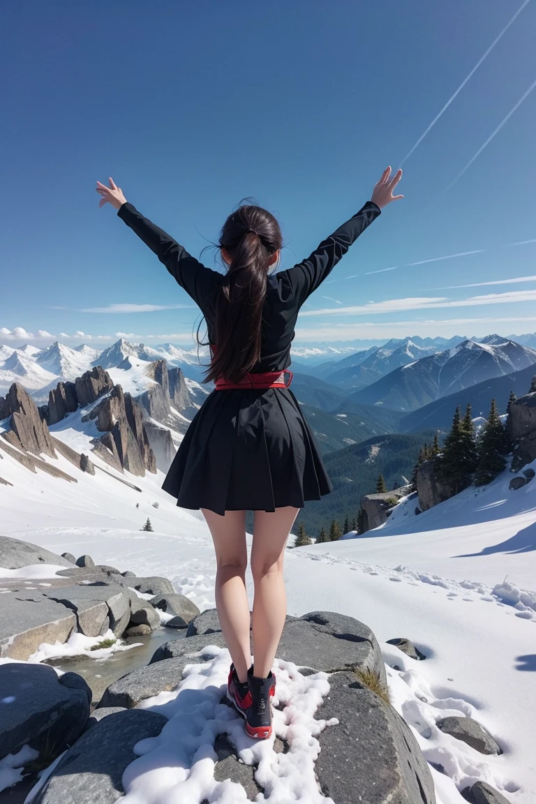 Alone at the top of the mountain, Open arms and a winning attitude. This scene makes me feel happy,Beautiful view.
