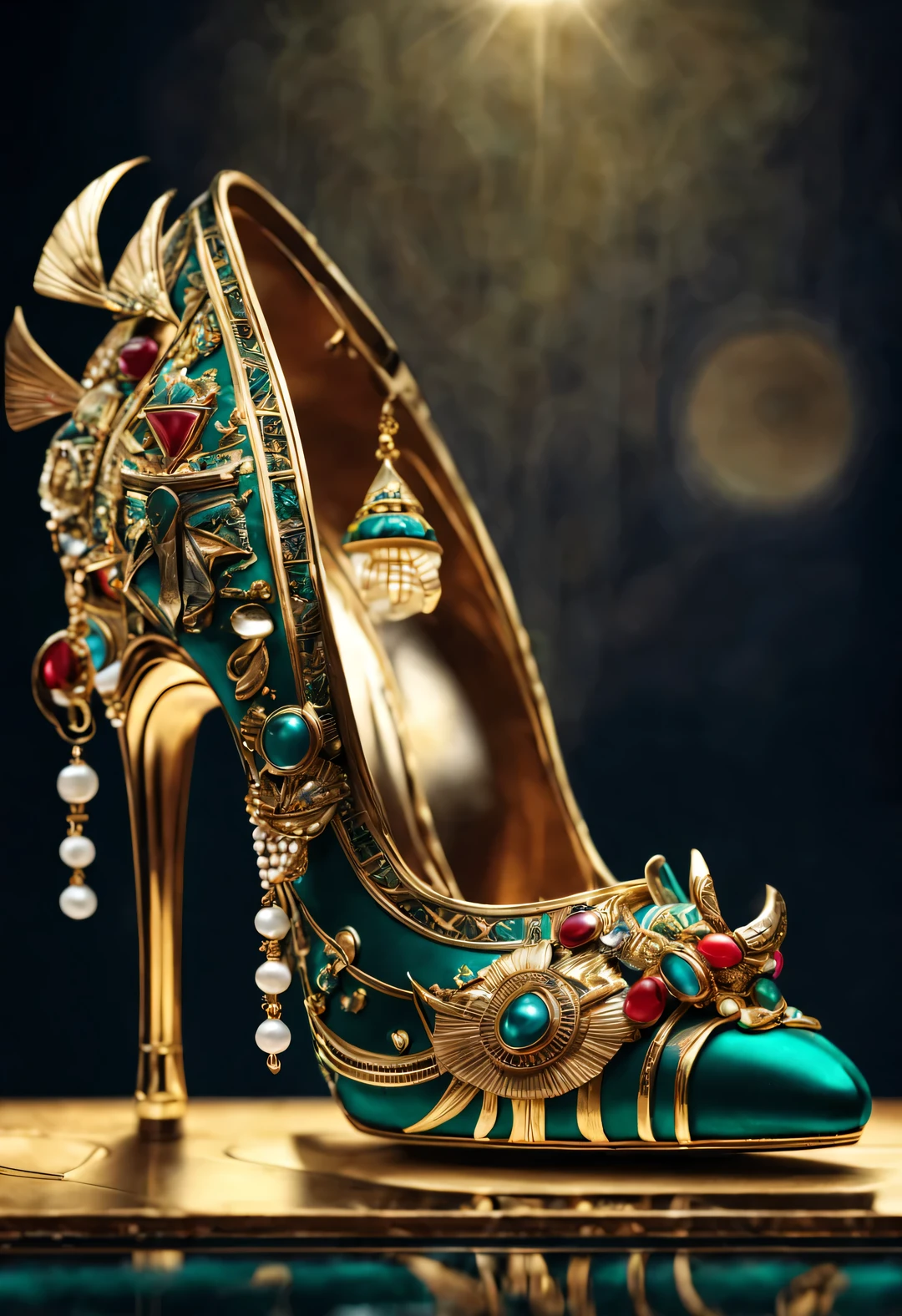 ultra high definition, masterpiece, Accurate, Super details, high detail, high quality, Award-winning, best quality, Level, 16k, background: simple gold,
(an art deco), ancient egyptian style, (Close-up of thick high heels with velvet surface), white, Red, Dark Green, emerald blue,
There are beautiful pyramids here, the sphinx, sun god symbol pattern, Inlaid with lots of pearls, gem, Golden ears, complex patterns, luxury, Astonishing,