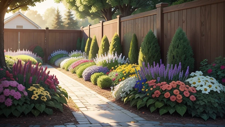 Generate an image depicting a vibrant garden canvas with a mix of flowers, plants, and artistic elements, symbolizing the artistry of landscape design.