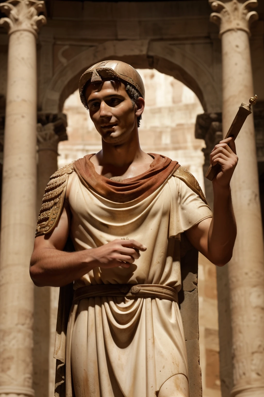 Rome, 77 BC. A young ((((23-year-old)) Julius Caesar)), giving a speech inside the Basilica Sempronia, ((happy expression)). ((((roman clothings from the 1st century BC)))) ((ancient rome hairstyle))