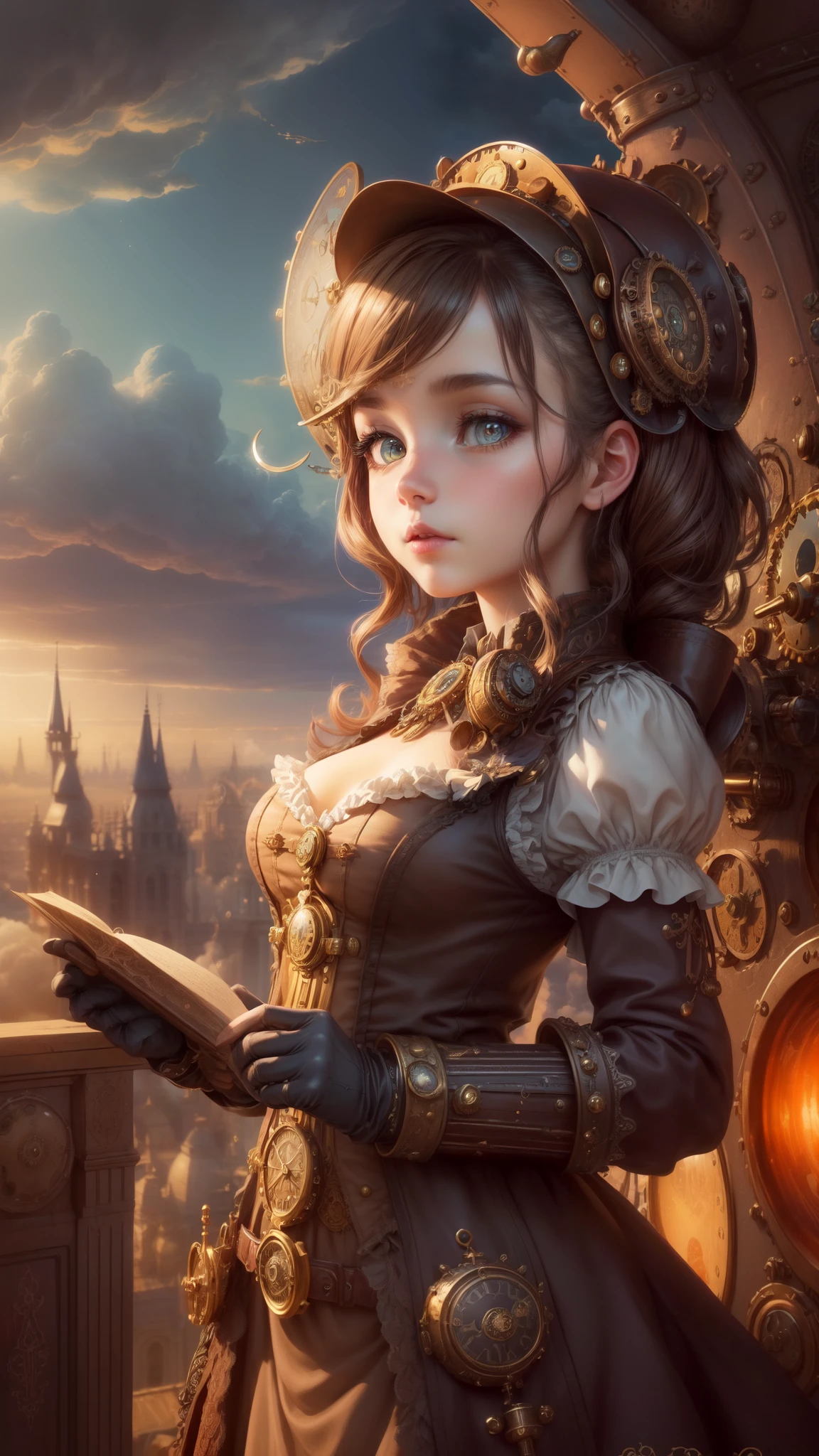 "((Steampunk wonder)), (organ's melody), ((whimsical clouds)), ((captivating girl)), ((bubbling magic)), ((curious cat)), ((intricate piping)), ((fantastical atmosphere)), ((imaginative storytelling)), ((meticulously crafted))"