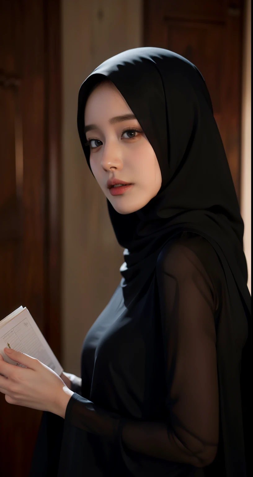 (best quality,4k,8k,highres,masterpiece:1.2),ultra-detailed,eyes detailed, face bright, face glow,(realistic,photorealistic,photo-realistic:1.37),****ats old girl, Pasmina hijab abaya,blue hijab pasmina,asian korean beautiful girl girl,book,style sex +18,book,erotic Asian korean