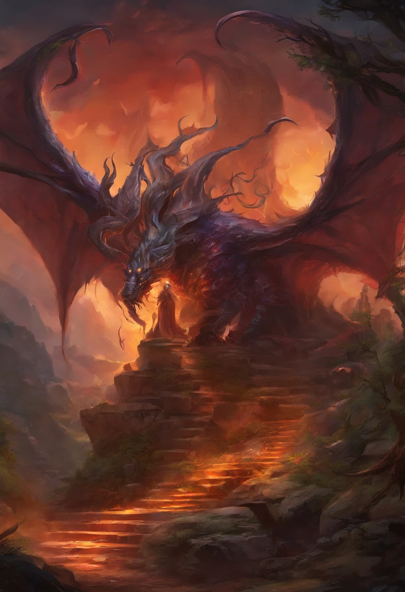 monster,tentacle,scale,bat wings,Bulk,monster,evil God,eyeball,magic book,cane,red eyes,tree bark,Blood vessel,quadrupedal walking,to be born々new,evil,core,Lots of mouths,teeth,sharp nails, negative aura,spines,Tree roots,quadrupedal walking,