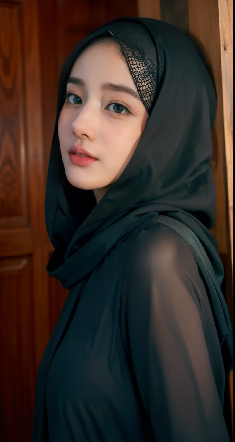 (best quality,4k,8k,highres,masterpiece:1.2),ultra-detailed,eyes detailed, face bright, face glow,(realistic,photorealistic,photo-realistic:1.37),20years old girl, Pasmina hijab abaya,blue hijab pasmina,asian korean beautiful girl girl,book,style sex +18,book,erotic Asian korean beauty