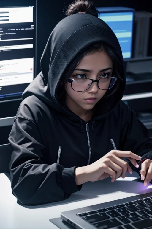 hacker, mujer, trabajando