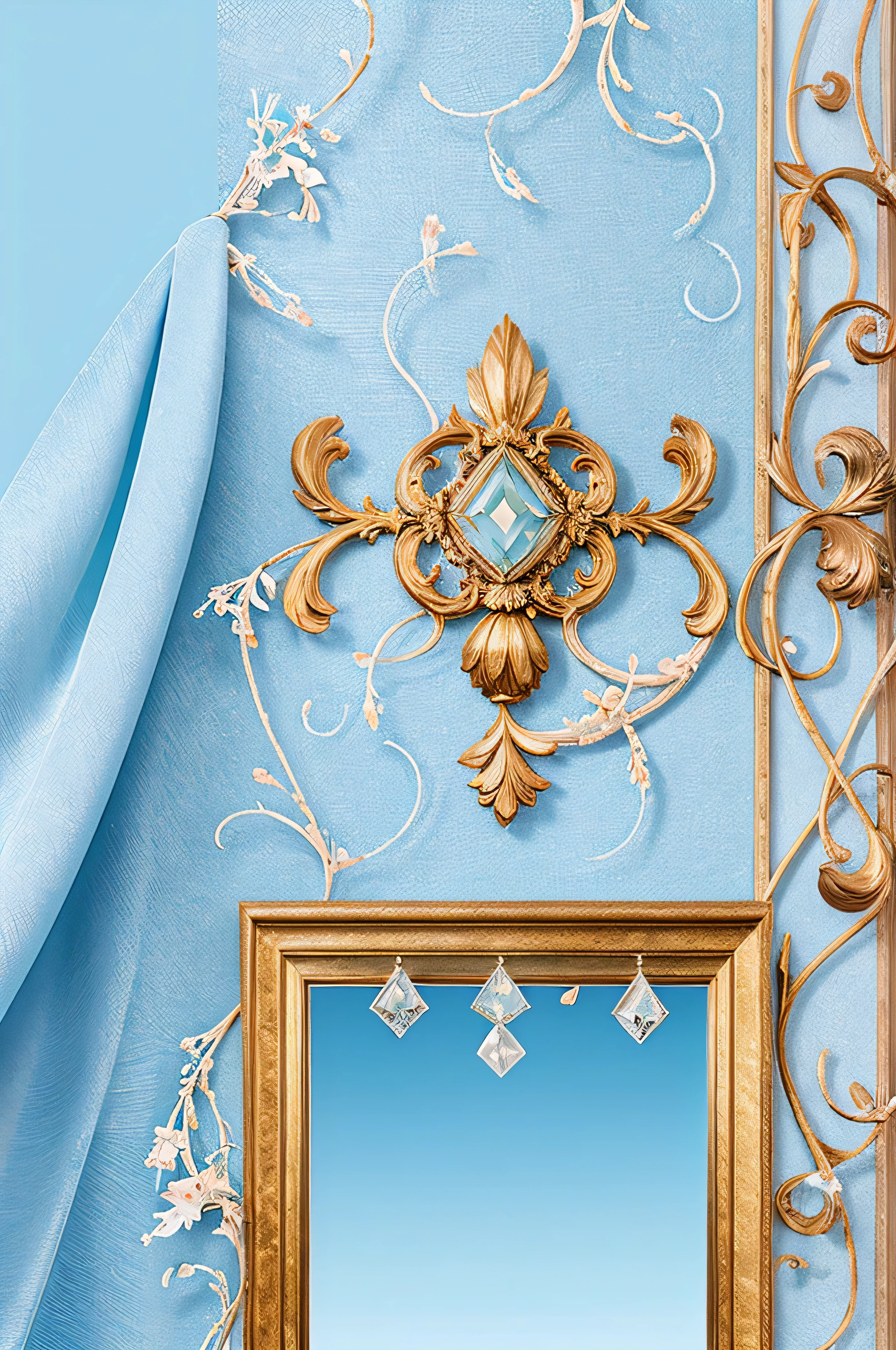 Light blue-white tones,healing crystal decoration,White space background,wallpaper,best quality,Extremely complex and exquisite details