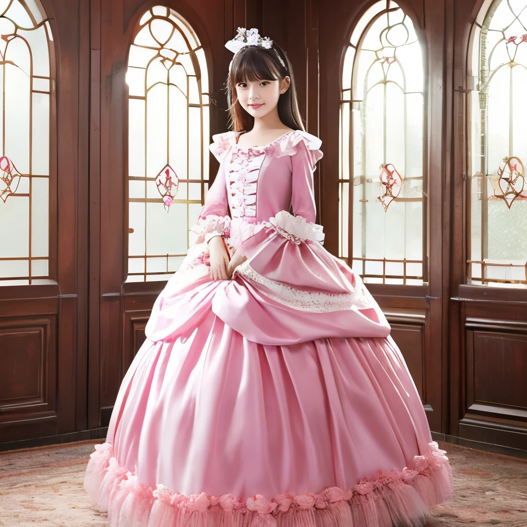highest quality, masterpiece, highest resolution, artwork, super それにget used to it, many get used to it, get used to it, それにget used to it,,girl, (()),((10 years old)),girlはお姫様です,((girly dark pink satin fabric)), Long hair that reaches to the waist,((Victorian ball gown dress with plenty of pink ruffles and bows and a voluminous full-length hoop skirt.)),long sleeve,long dress,A dress with lots of frills and ribbons....,luxury,((Palace bedroom)),((Huge square victorian canopy king size bed)),(girlがベッドに座っている),lots of frilly pillows,ruffle bed skirt,
