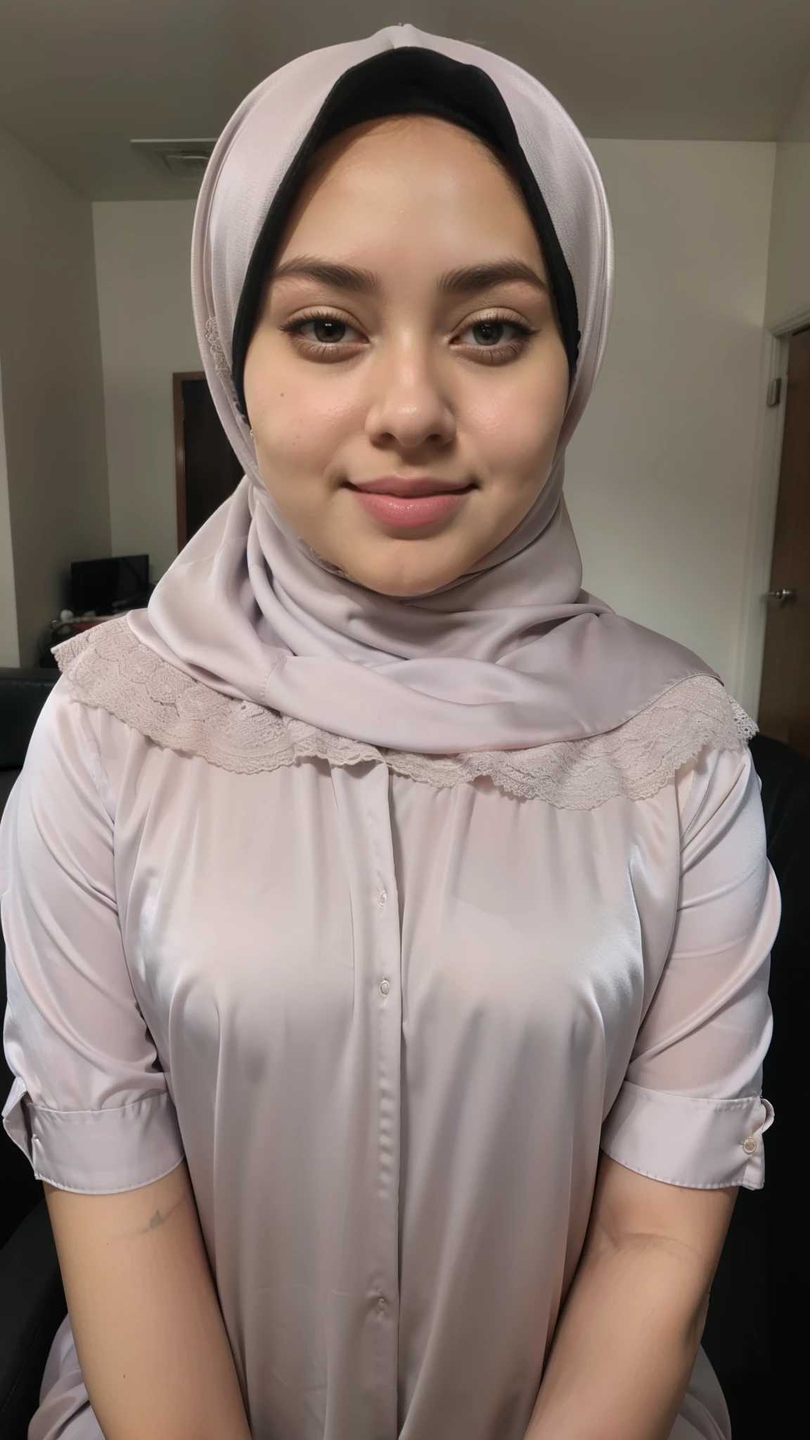 Chubby hijab satin lace "NAKED", "CUTE FACE",