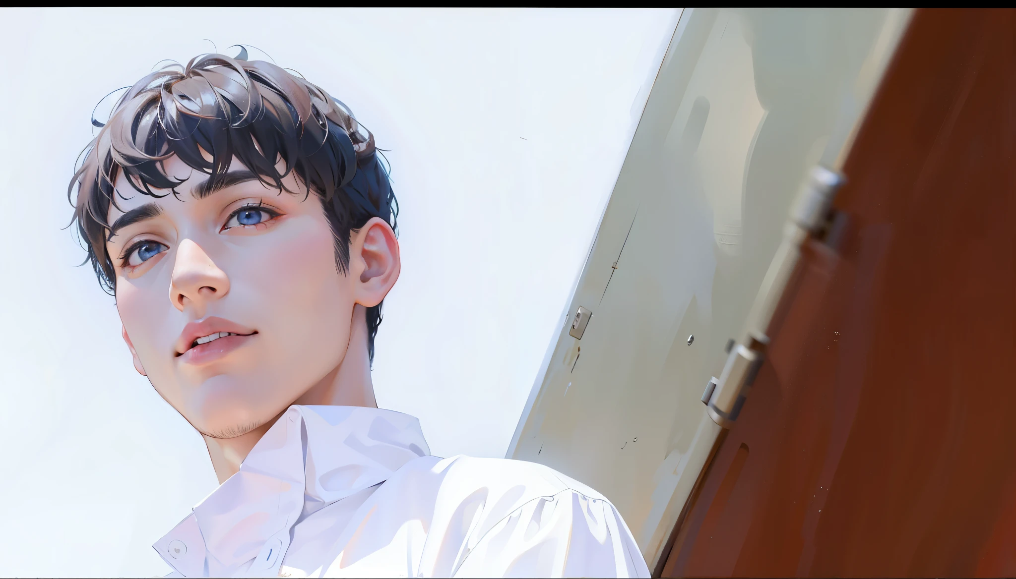 le habla con  enojo tiene ojos rojos cabello de color rojo