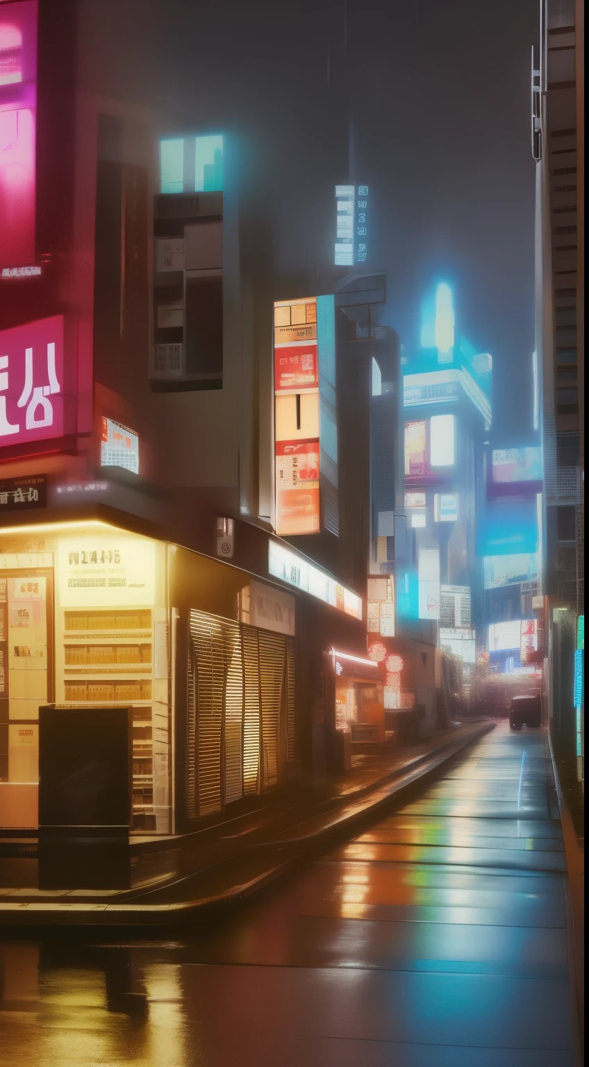 street in tokyo, rural, poor raining, cyber, cyberpunk，obra-prima，proporcional，o detalhe，trends in Art station，linda iluminada，realisticamente，