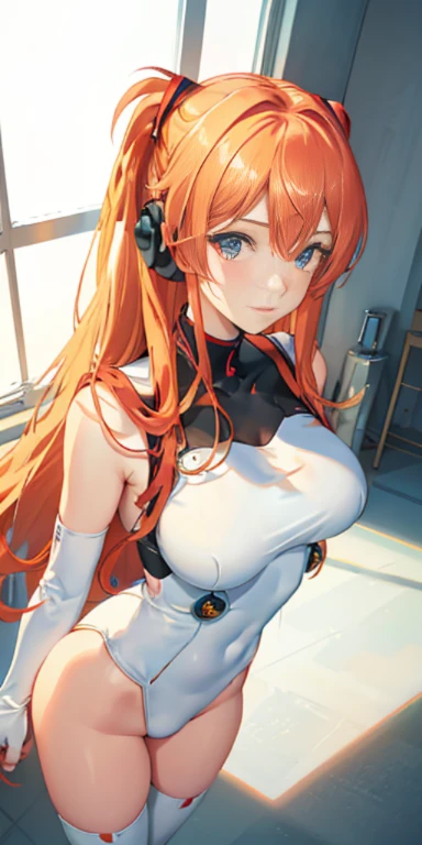 (Overhead view),dynamic angle,ultra-detailed, illustration, close-up, straight on, 1girl, 
 ((souryuu asuka langley, interface headset, red bodysuit:1.4, blonde)),Her eyes shone like dreamy stars,(glowing eyes:1.233),(beautiful and detailed eyes:1.1),(expressionless,closed mouth),(standing), 
(mechanic room with toolsand spaceship windowin a white SPACESHIP),
(night:1.2),dreamy, [[delicate fingers and hands:0.55]::0.85],(detail fingers),