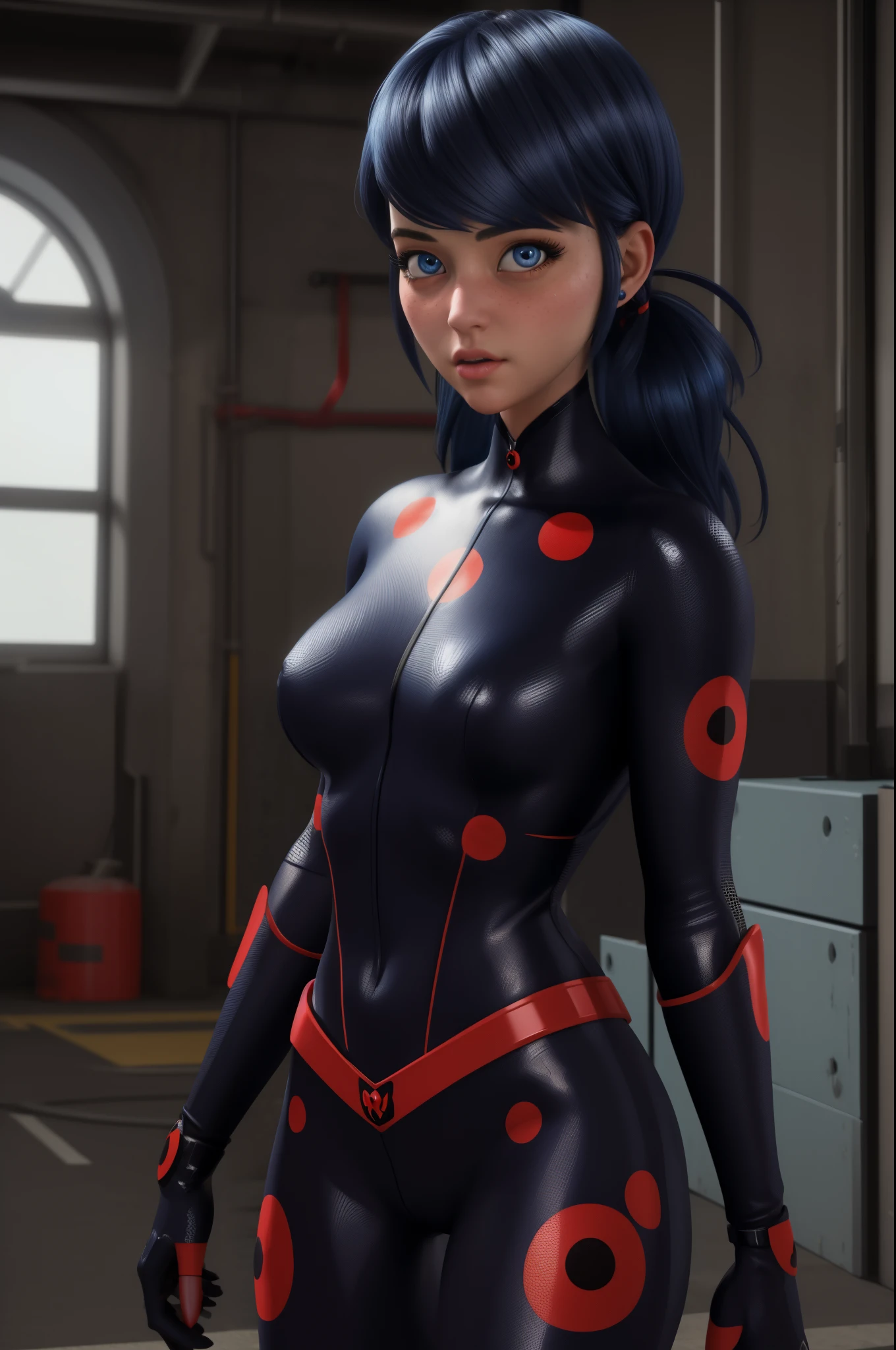 1girl,solo, blue hair, lady bug costume, very coherent artwork, cinematic, hyper realism, vibrant, octane render, unreal engine, 8 k, high contrast, higly detailed black outline,