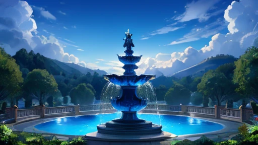 dawn、cloud、The dragon is enshrined、Dark、A fountain of blue light at the bottom