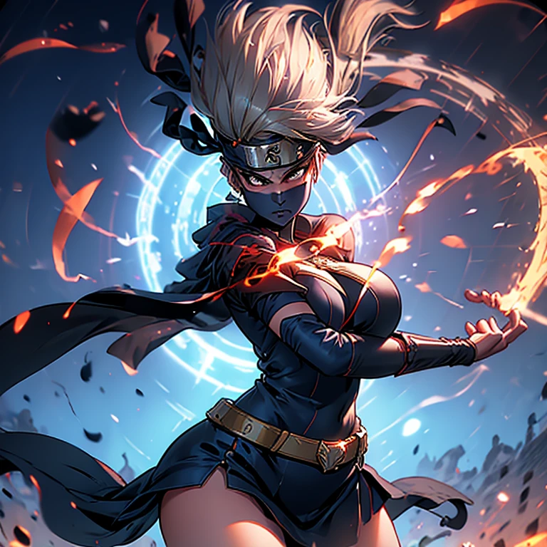 Masterpiece, highest quality, high resolution, solo presentation, superheroine, Supergirl, voluptuous figure, large breasts, shiny blue and red outfit, cape flowing in the wind, determined expression, powerful stance, arms raised high, ready for action.