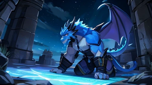 shiny blue dragon、the ground glows、beard
