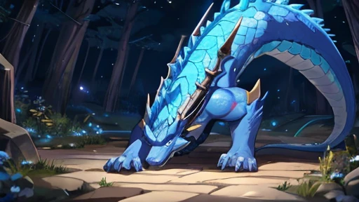 shiny blue dragon、the ground glows、beard