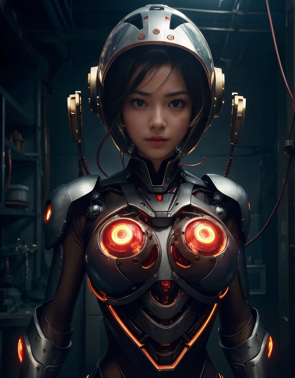 (Background of skimpy mechanical girl and octopus alien)、(Mystical expression)、highest quality、masterpiece、Super high resolution、(Photoreal:1.4)、RAW photo、1 girl、glowing skin、(((1 Mechanical Girl)))、Heavy chest、(gold metal bodysuit)、(Natural alien background to fight aliens)、(Small LED)、((Super realistic details))、vertical giant monster background),global illumination、Shadow、octane rendering、16K、super sharp、robotの背景、big breasts、Raw skin exposed in the cleavage、red metal、intricate decorative details、Japan details、very intricate details、realistic light、(Mystical expression),CG Society Trenlow Eyes、Eyes shining towards the camera、Mechanical marginal blood vessels connected to neon detail tubes)、(Wires and cables connecting to the head)、Small LED、,mechanical thighs、two stock、(Hands are also made of machines)、robot、future alien、Please wear a mechanical helmet、transparent face guard on helmet、