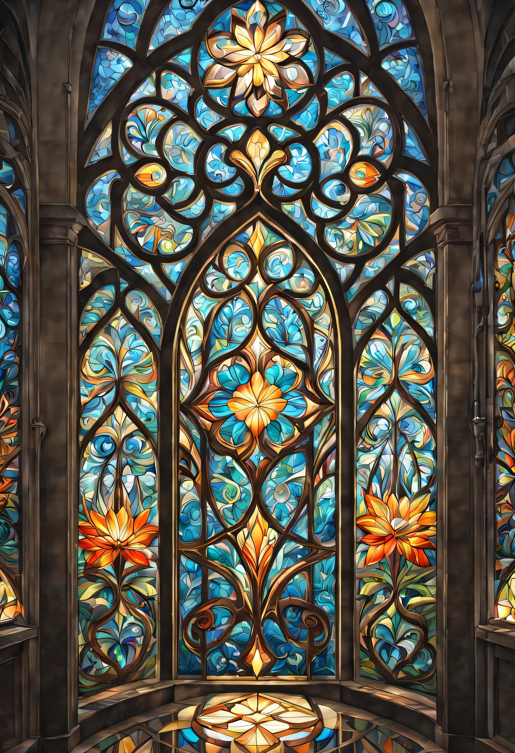 art deco:Stained glass:flower,Geometric pattern:Linear,Artistic, intricate details. very detailed, Complex motifs, organic tracery, perfect composition, digital painting, art station, concept art, Smooth, T Masterpiece, highest quality, award-winning, High resolution, ,Beautiful and amazing,draw carefully,finely,colorful,octane rendering