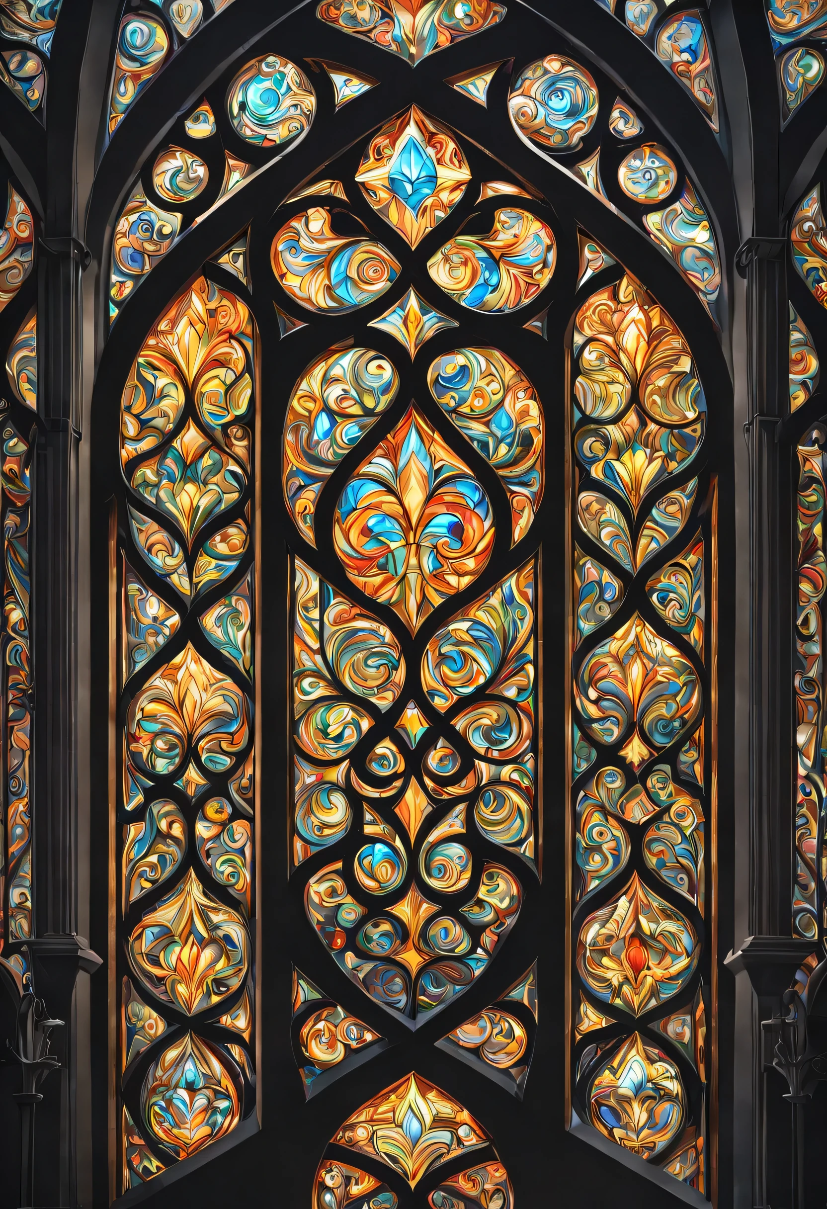 art deco:Stained glass:Heaven and Hell,Geometric pattern:Linear,Artistic, intricate details. very detailed, Complex motifs, organic tracery, perfect composition, digital painting, art station, concept art, Smooth, T Masterpiece, highest quality, award-winning, High resolution, ,Beautiful and amazing,draw carefully,finely,colorful,octane rendering