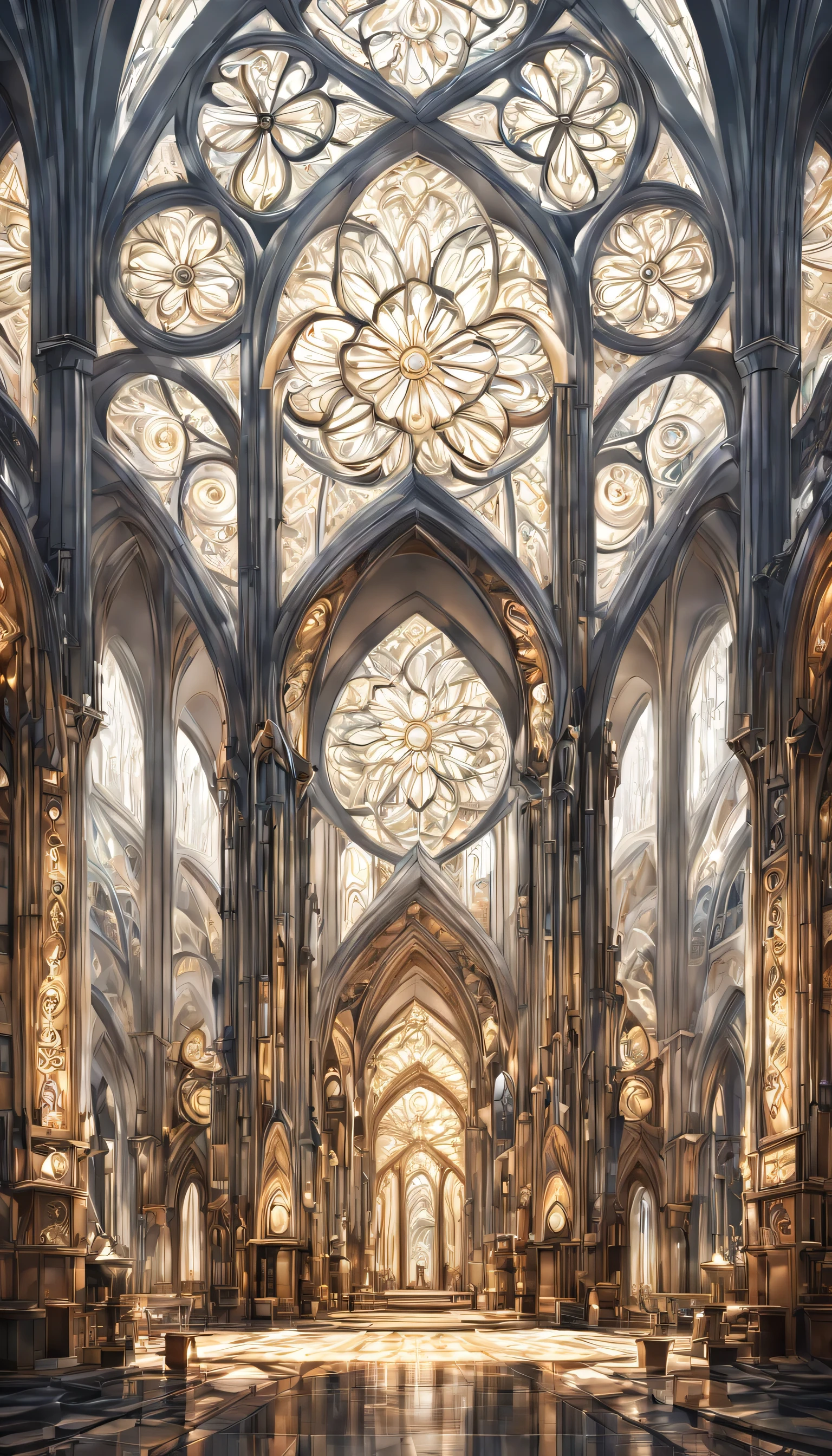 art deco:Cathedral,Geometric pattern:Linear,Artistic, intricate details. very detailed, Complex motifs, organic tracery, perfect composition, digital painting, art station, concept art, Smooth, T Masterpiece, highest quality, award-winning, High resolution, ,Beautiful and amazing,draw carefully,finely,colorful,octane rendering,white,,money,Silver,Brown