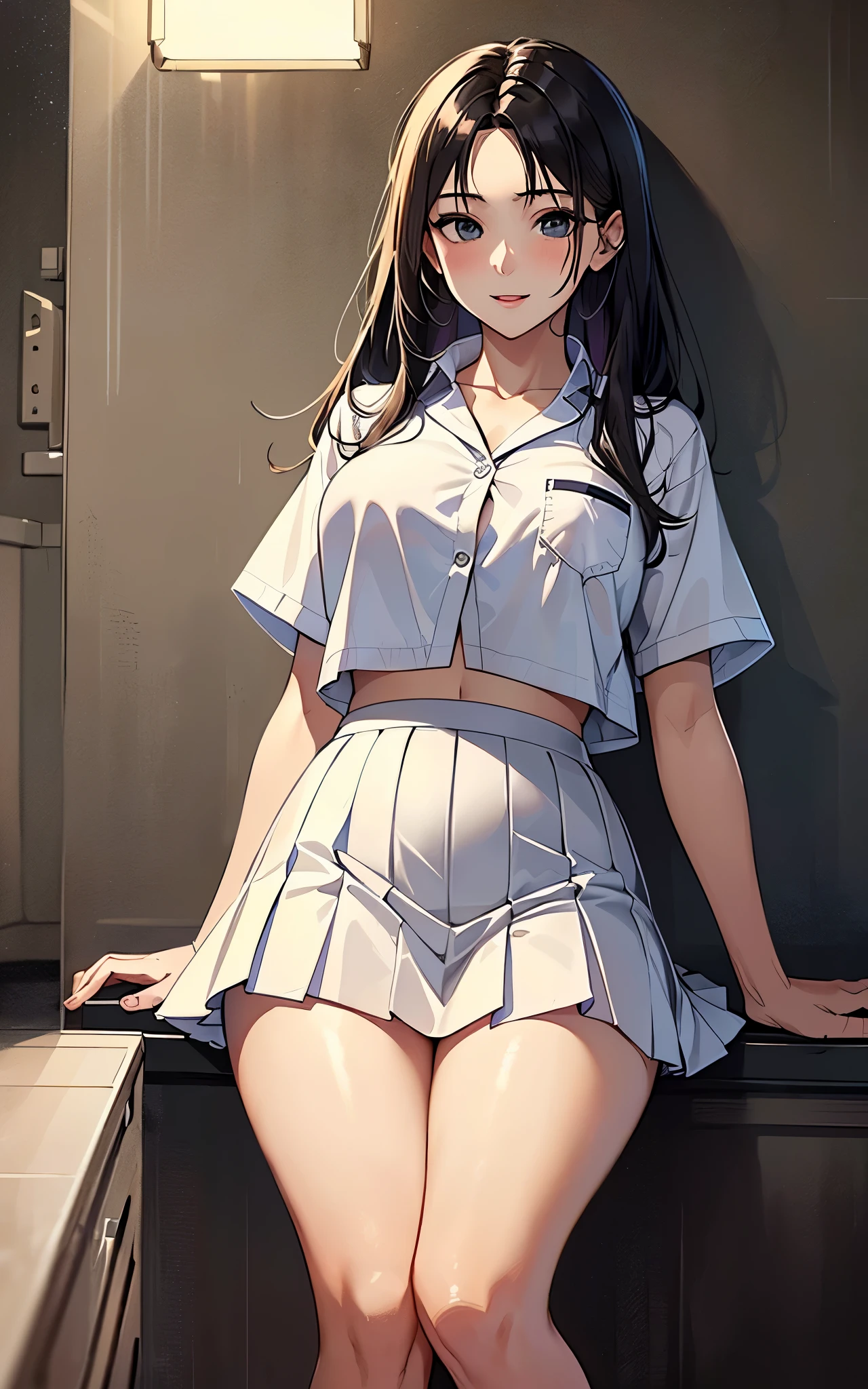 very cute and beautiful girl,(Very detailed美しい顔), (smile),blush,Black Hair,Seraphim,(Pleated navy blue mini skirt),Are standing,(From below),(Lacy white panties), Wooden classroom,window,Distant Tree々and the city, (Highest quality,masterpiece:1.0),Absurd,High resolution,Super detailed,Very detailed,32k,8K resolution, Intricate details,Movie Scenes,Detailed Background,alone,Dynamic Angle,