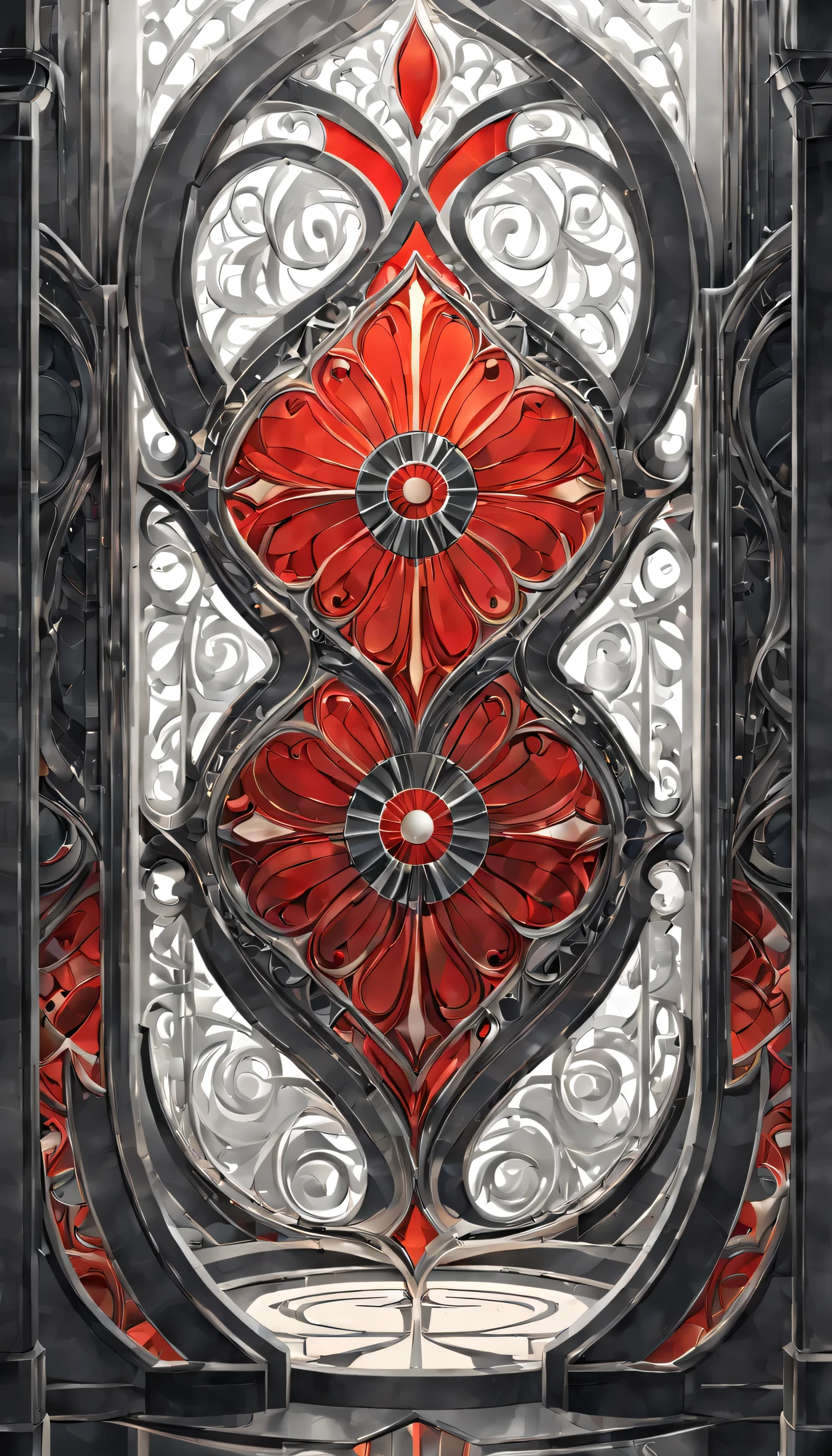 art deco:wall,Geometric pattern,straight lines and curves, intricate details. very detailed, Complex motifs, organic tracery, perfect composition, digital painting, art station, concept art, Smooth,, shape, T Masterpiece, highest quality, award-winning, High resolution, ,Beautiful and amazing,draw carefully,finely,black,red,Silver