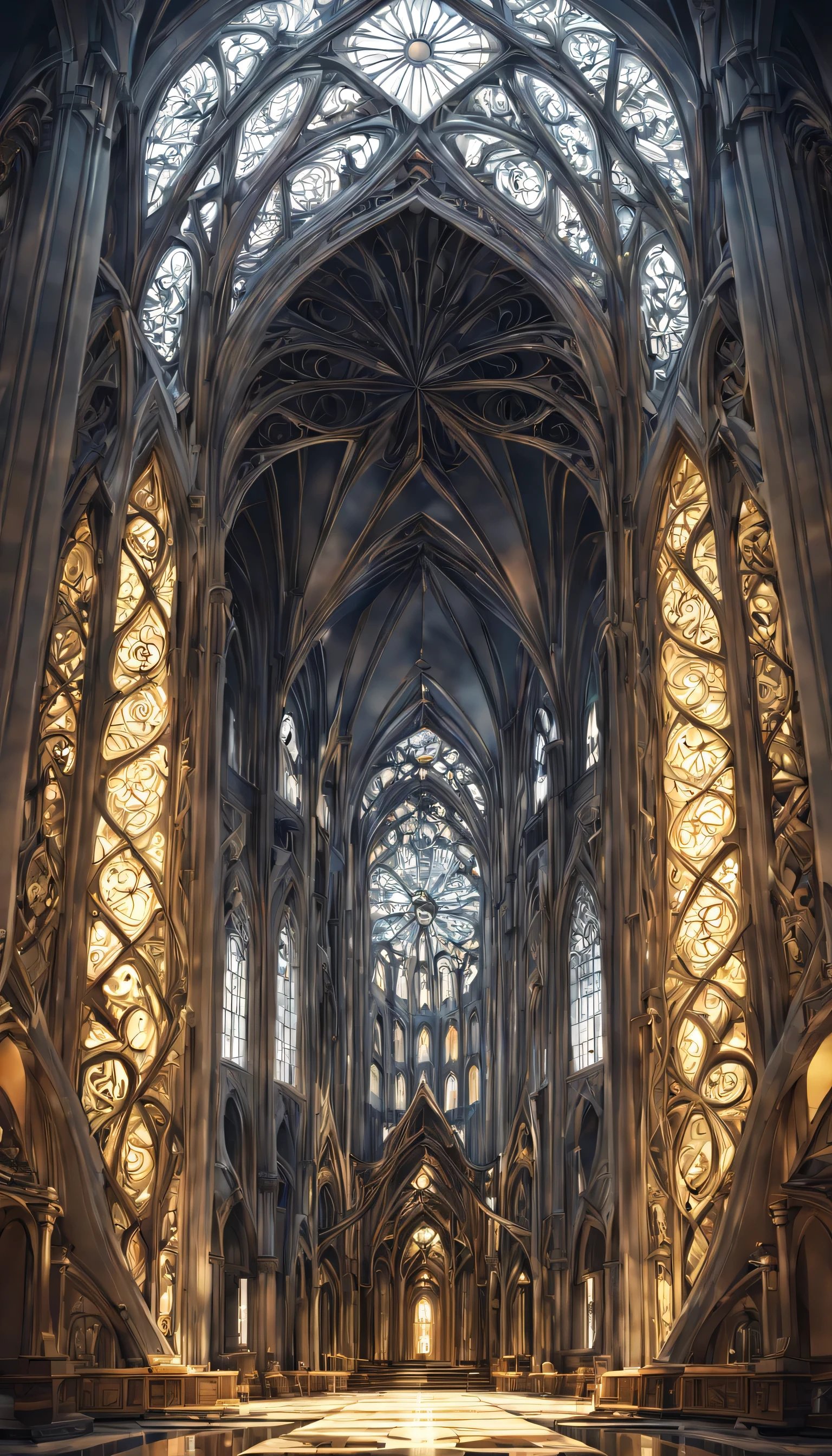 art deco:Cathedral,Geometric pattern,straight lines and curves, intricate details. very detailed, Complex motifs, organic tracery, perfect composition, digital painting, art station, concept art, Smooth,, shape, T Masterpiece, highest quality, award-winning, High resolution, ,Beautiful and amazing,art,light and darkness,Light and shadow