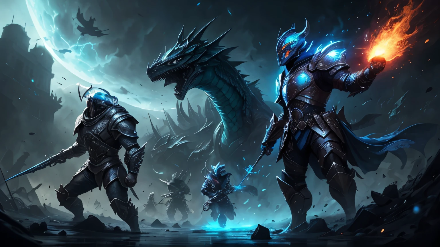 a close up of a person in a blue suit standing in a war , armadura azul, Turian, Raziel irl, alien armor, dragon inspired armadura azul, nasus, alien space knight, dota 2 hero, amazing 8k character concept art, airbrush concept art, water armor, armadura brilhante e elegante, Epic armor, epic fantasy art style, epic concept art. battlefield with ships exploding in the sky