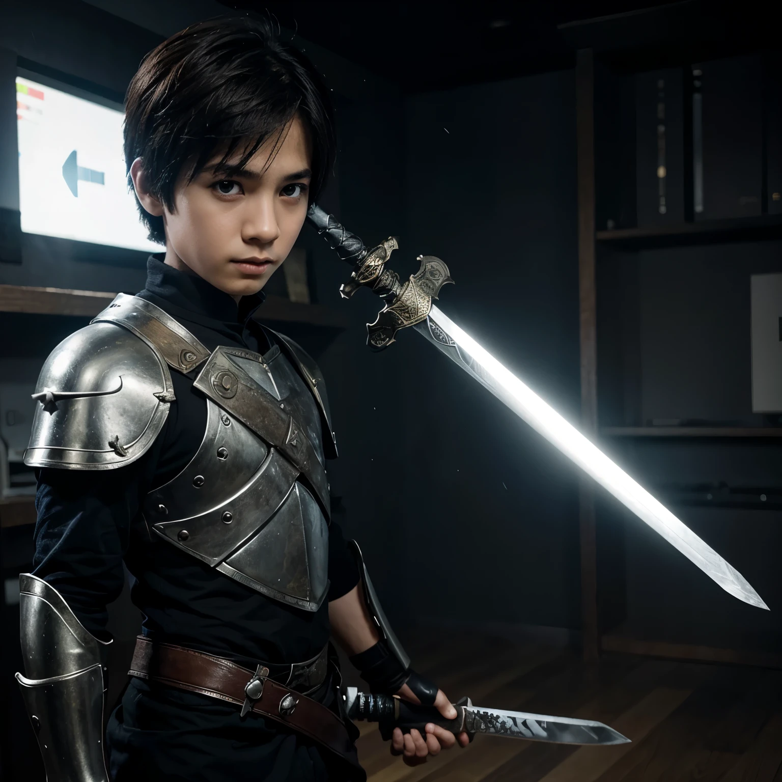 A boy with sword make ai cartoon