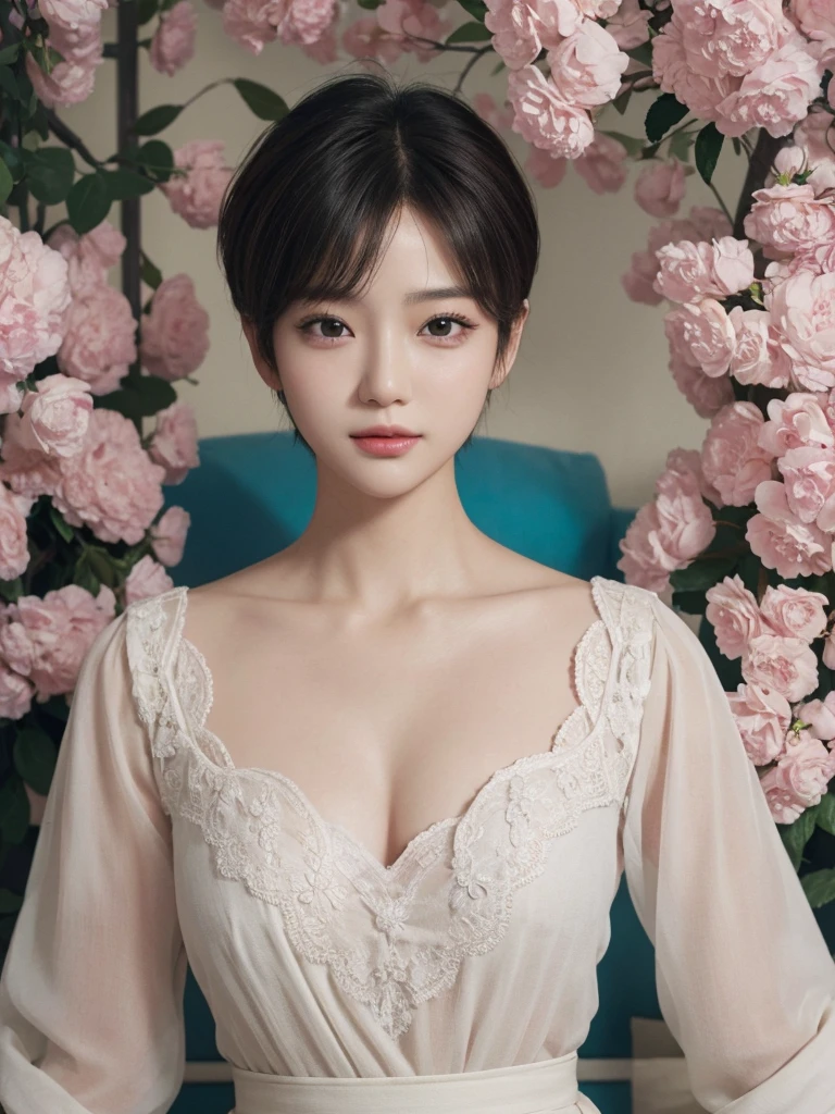 masterpiece、The highest image quality、hightquality、Beautuful Women、japanes、Popular Korean Makeup、detaileds、Swollen eyes、A detailed eye、Detailed skin、Beautiful skins、超A high resolution、(Realistis:1.4)、very extremely beautiful、Slightly younger face、Beautiful skins、thin-waist、(A hyper-realistic)、(illustratio)、(hight resolution)、(8K)、(ighly detailed)(The best illustrations)、(beautifully detailed eyes)、(ultra-detailliert)、(wall-paper)、(详细的脸)、looking at the viewers、fine detailed、 A detailed face、pureerosfaceace_v1、a smile、Looking straight ahead、photos realistic、Bright lighting、profetional lighting、Colorful hair color、(((very_short_hair)))、brightly lit room、painterly、picture frame、白いニットセーター、冬服、プリーツスカート、ピアス、ネックレス、ブレスレット、セクシーポーズ、身体全体が写る構図、ブーツ、指まで詳細に、立つ、体全体が写る写真