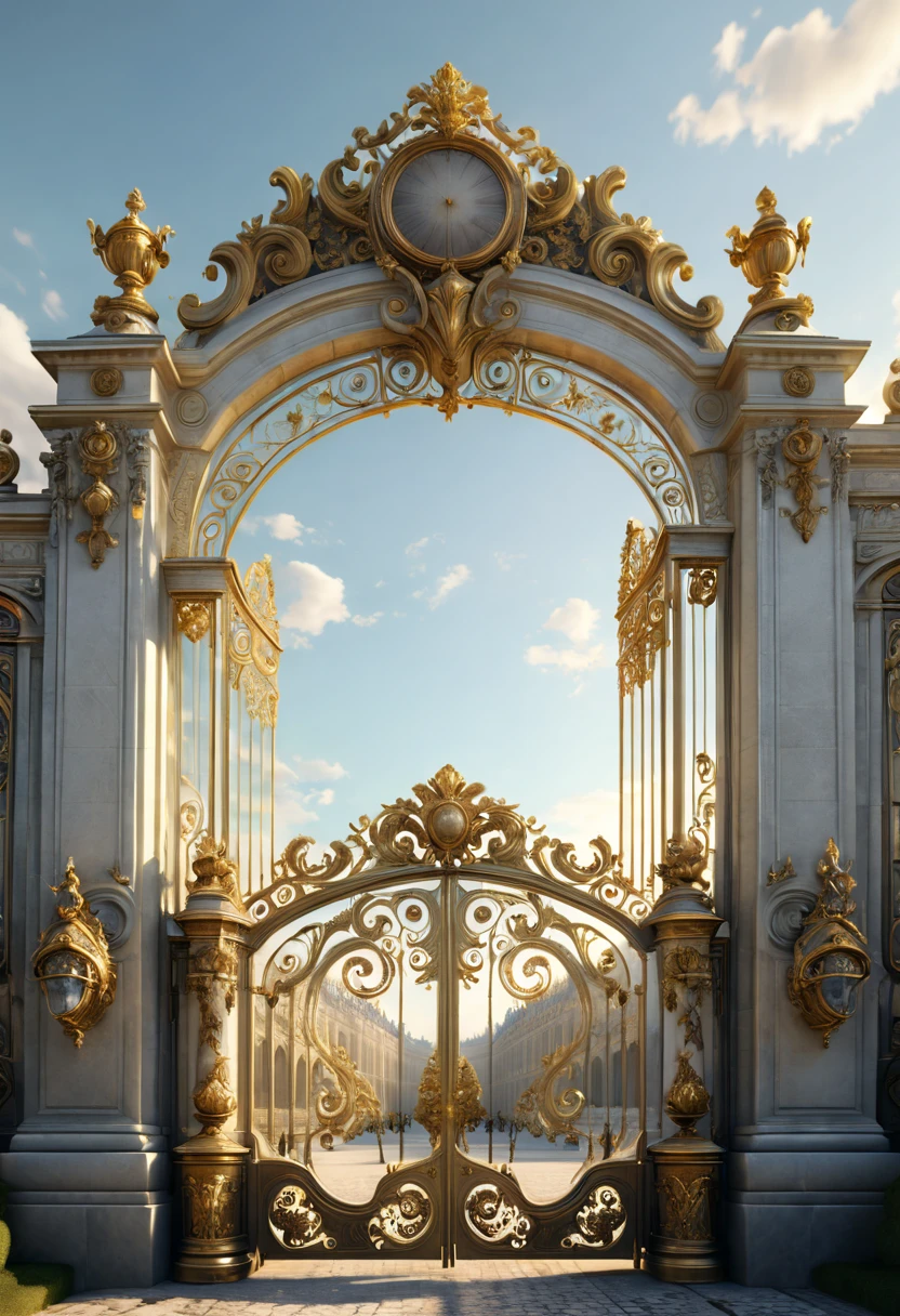 Palace gate, luxury, grandeur, Palace, Versailles, octane render, fantasy art, whimsical, intricate, (best quality, masterpiece, Representative work, official art, Professional, 8k)