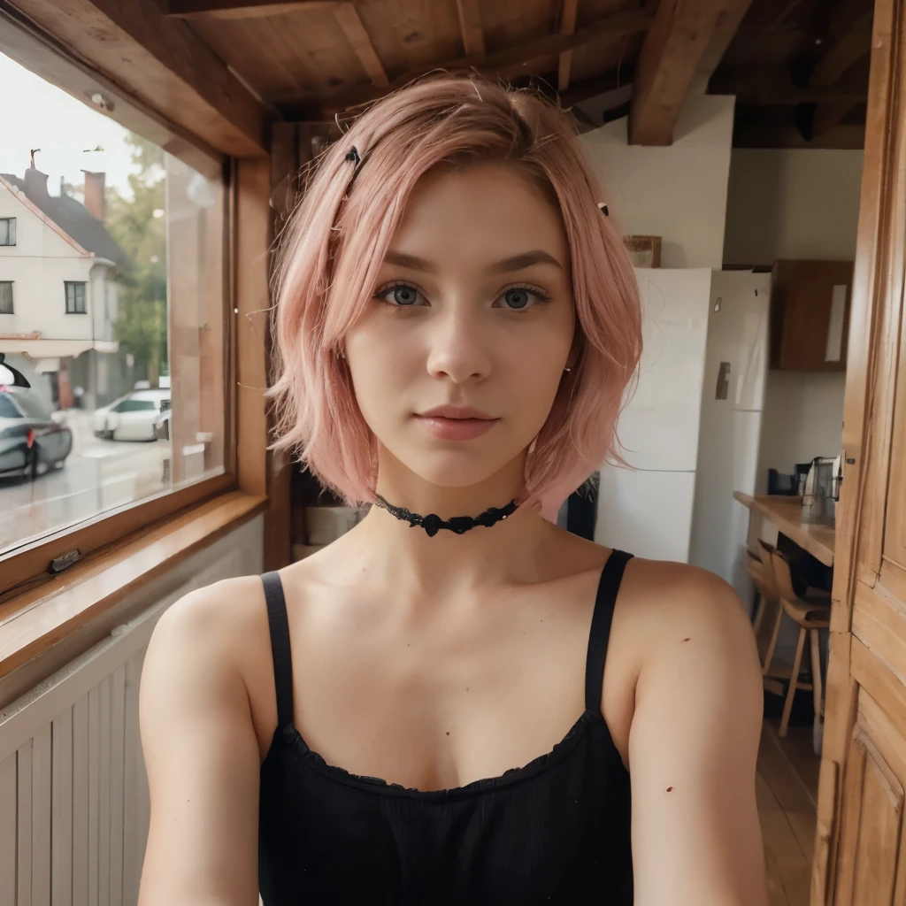 19-years old woman from Poland, short blonde-pink hair, selfie