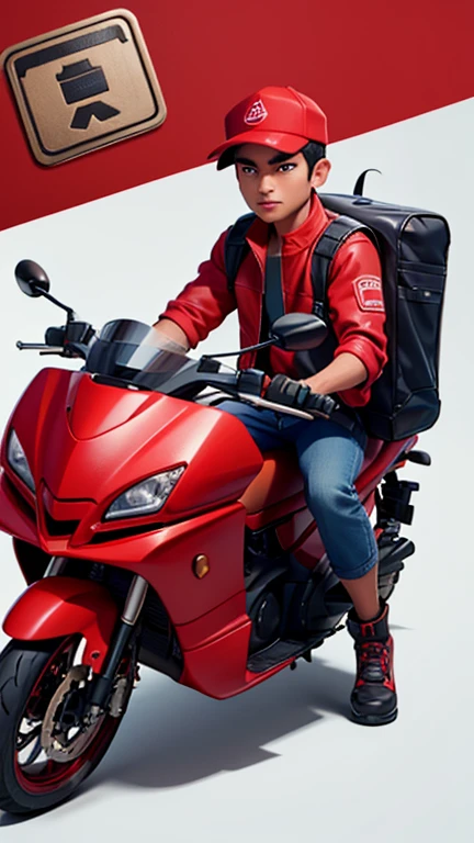 Picture a male courier wearing a red jacket and a cap, both adorned with the words "JITU EXPRESS." He's delivering a package on a red automatic motorcycle, and on the back of the motorcycle, there's a box labeled "ASPIRASI" Detail illustration