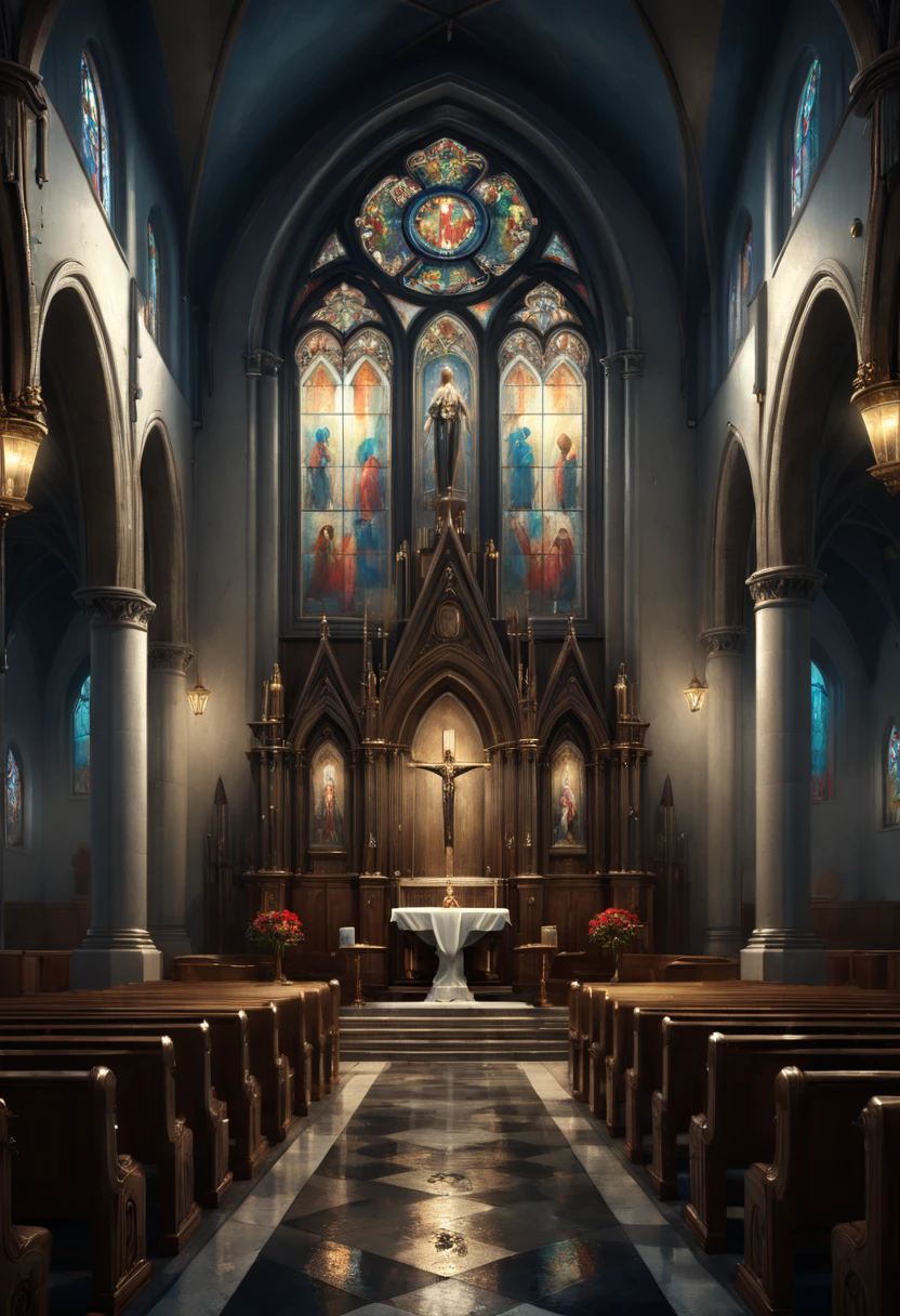 Art Deco, church, by Fabian Perez, octane render, fantasy art, whimsical, intricate, (best quality, masterpiece, Representative work, official art, Professional, 8k)