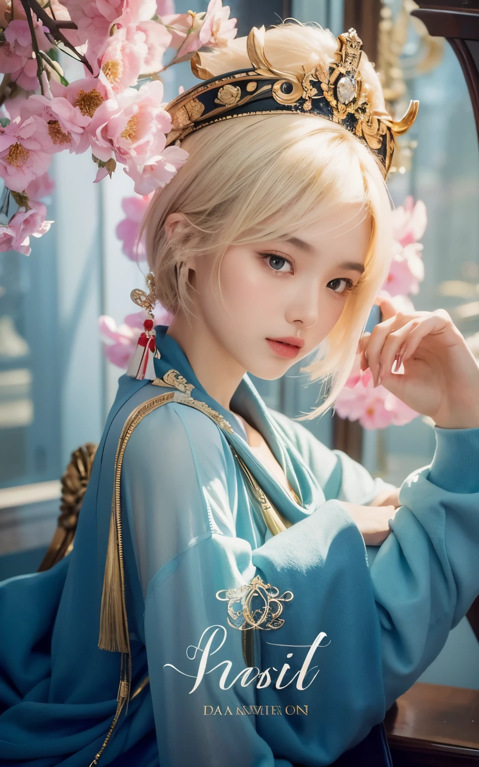 (Best quality, 8k, 32k, Masterpiece, UHD:1.2) "Generate a captivating artwork featuring a young Japanese girl model with short, sleek black hair styled in a chic bob haircut. Envision her bathed in dramatic cinematic lighting, creating an atmosphere of allure and mystery. Emphasize a romantic aesthetic vibe, showcasing the model in a poised and elegant pose that evokes a sense of intimacy and sophistication. Utilize warm and soft tones to enhance the romantic ambiance, and consider incorporating elements like flowing fabrics or flowers to add a touch of ethereal beauty. Capture the essence of romance and beauty through the model's expression, the play of light and shadows, and the overall aesthetic, creating a visually compelling and emotionally resonant piece."
