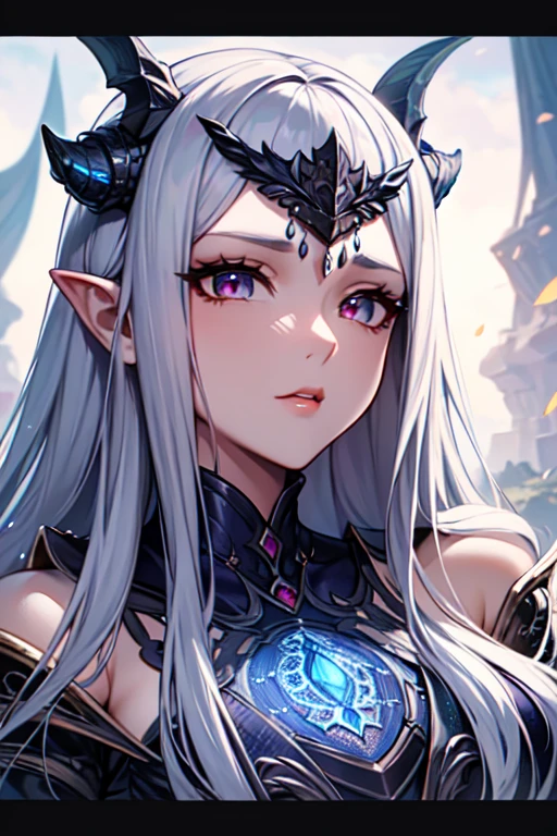 A woman with dragon horns is covered in dragon scale armor, dragon horn is extremely luxurious, dragon tail, beautiful dragon scale armor, armor openwork, complex armor, beautiful armor, fantasy armor, intricate details armor, long and elegant tail behind, stunning details, imperial armor, ethereal, goddess, Japanese goddess, full body photo close-up, (transparent areola), chubby, huge breasts, oily body, fleshy body, plump body, perfect masterpiece, highest image quality, perfect picture quality, 8K, full body lens, ( Front portrait: 1.4), delicate face, glowing eyes, very fine style, perfect masterpiece, highest image quality, perfect picture quality, 8K,, ((full body))