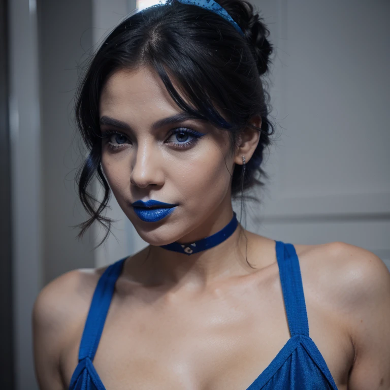 Blue lipstick woman
