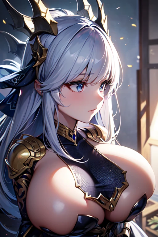 A woman with dragon horns is covered in dragon scale armor, dragon horn is extremely luxurious, dragon tail, beautiful dragon scale armor, armor openwork, complex armor, beautiful armor, fantasy armor, intricate details armor, long and elegant tail behind, stunning details, imperial armor, ethereal, goddess, Japanese goddess, full body photo close-up, (transparent areola), chubby, huge breasts, oily body, fleshy body, plump body, perfect masterpiece, highest image quality, perfect picture quality, 8K, full body lens, ( Front portrait: 1.3), delicate face, glowing eyes, very fine style, perfect masterpiece, highest image quality, perfect picture quality, 8K,