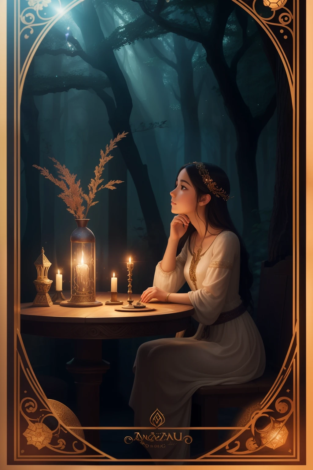 Imagine a captivating scene of a magic book lying open on a magical table, surrounded by an enchanting aura. The table is adorned with intricate carvings and shimmering runes, sparking with a gentle, ethereal glow. The magic book, painted with magical symbols and colorful illustrations, exudes an aura of mystery and wonder. Its pages are filled with ancient knowledge and spells, waiting to be discovered by the brave and the curious. The atmosphere is serene, the air thick with the scent of magic and mystery. The image is certain to be of high quality and rich in details, with a sharp and clear resolution of 9:16, 4K