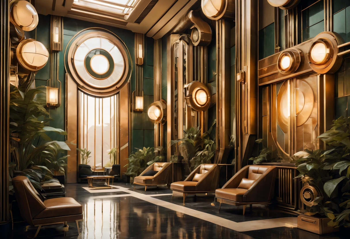 art deco design,Industrial plants,streamline moderne,industrial aesthetic,Abstraction,futuristic,Glass and metallic texture,Light luxury,Use clean lines and geometric shapes,Demonstrate the construction and function of mechanical and industrial components。