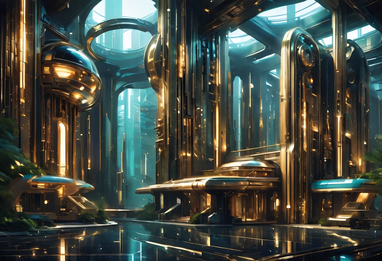 art deco design,Industrial plants,streamline moderne,industrial aesthetic,Abstraction,futuristic,Glass and metallic texture,Light luxury,Use clean lines and geometric shapes,Demonstrate the construction and function of mechanical and industrial components。