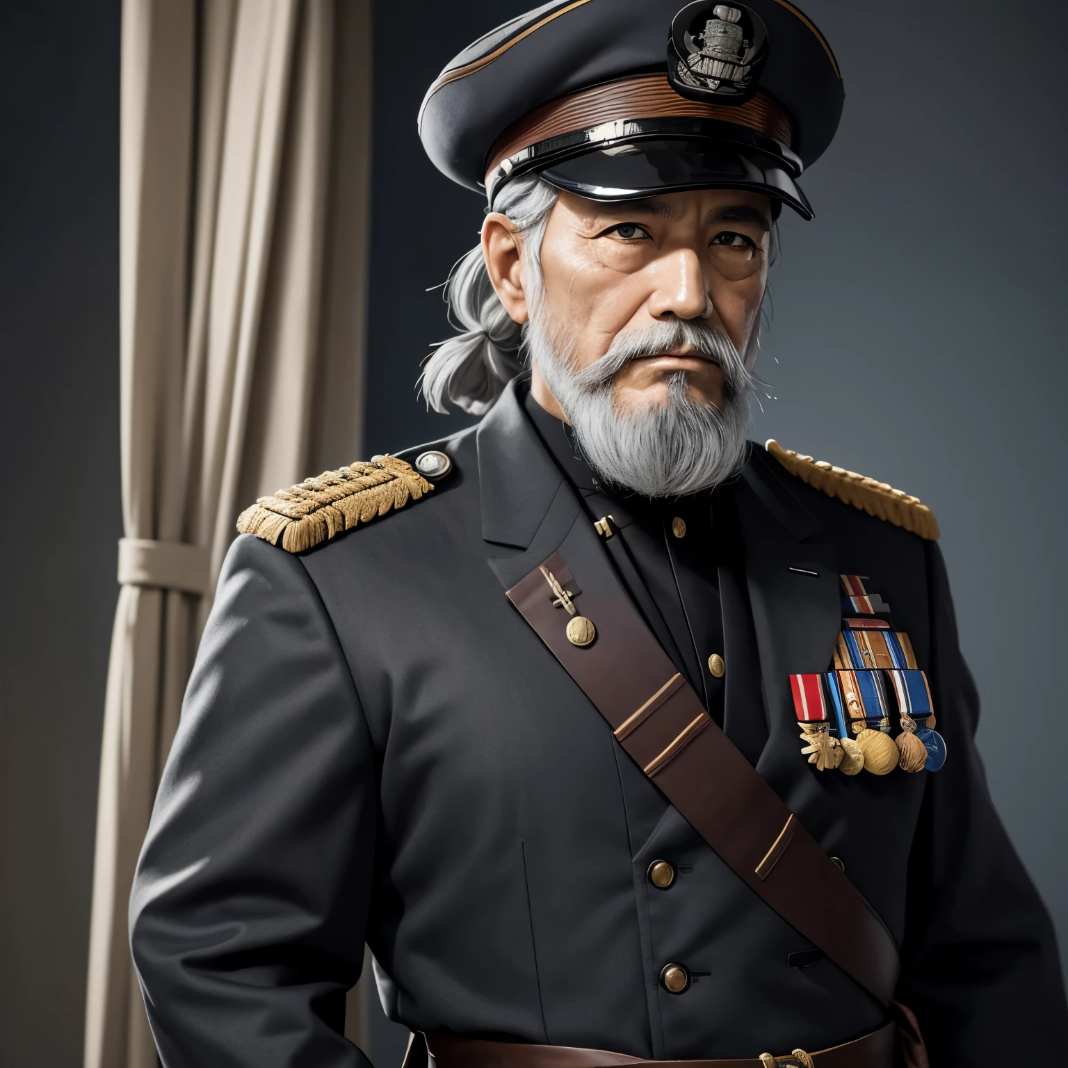 Imperial Navy Japan uniform strong old soldier gray hair beard captain