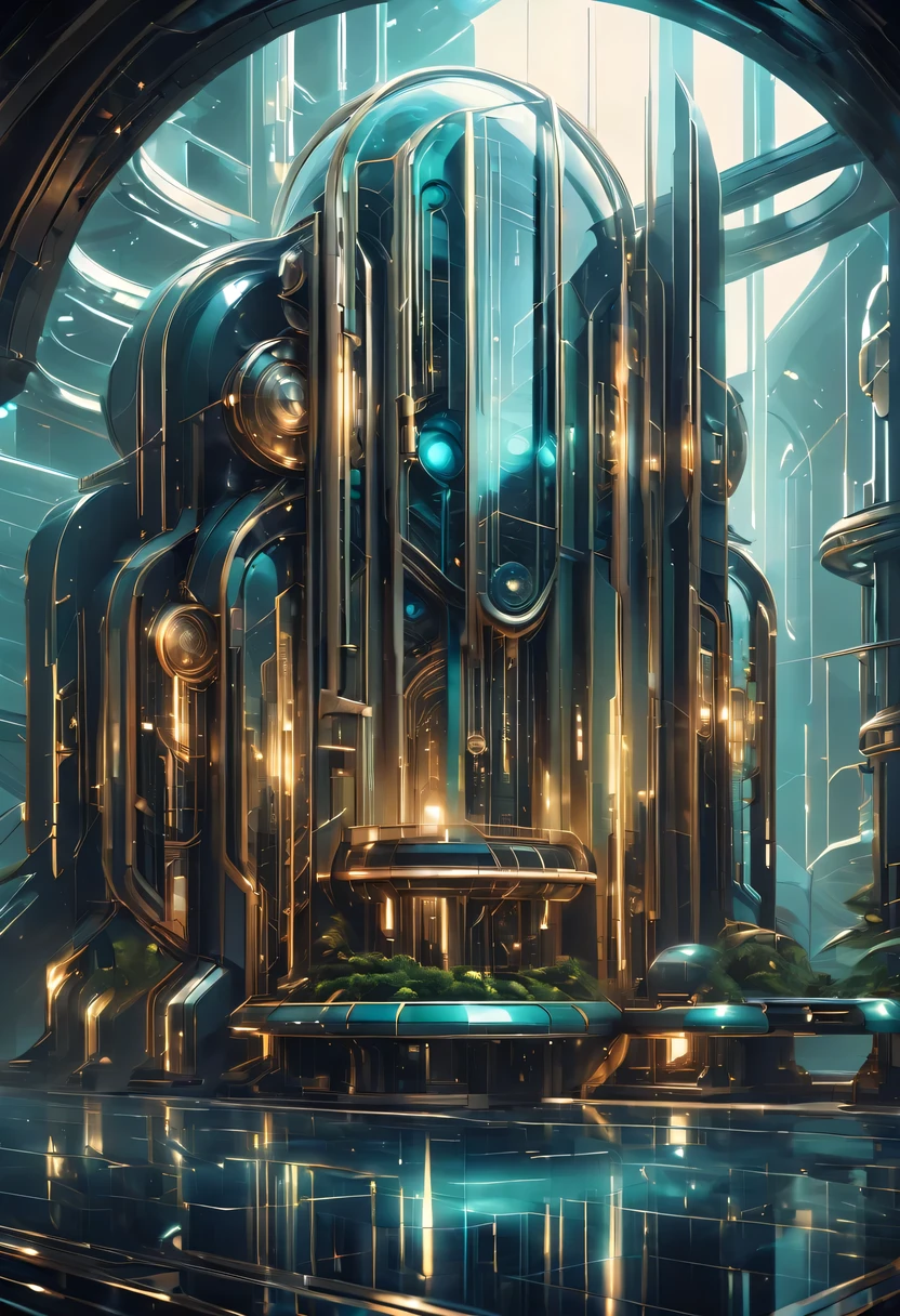 art deco design,Industrial plants,streamline moderne,industrial aesthetic,Abstraction,futuristic,Glass and metallic texture,Light luxury,Use clean lines and geometric shapes,Demonstrate the construction and function of mechanical and industrial components。