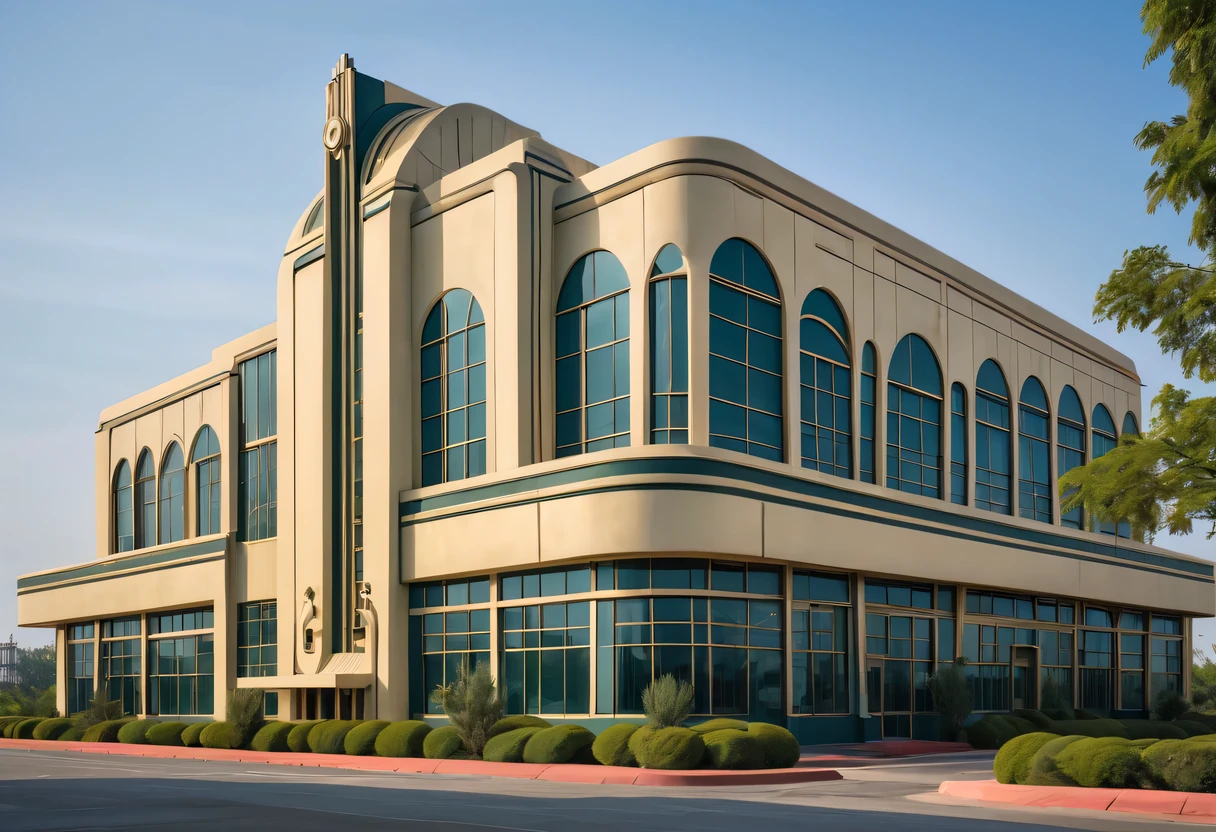 art deco design，Industrial plants，streamline moderne，industrial aesthetic，Abstraction，futuristic，Metallic，Light luxury，Use clean lines and geometric shapes，Demonstrate the construction and function of mechanical and industrial components。