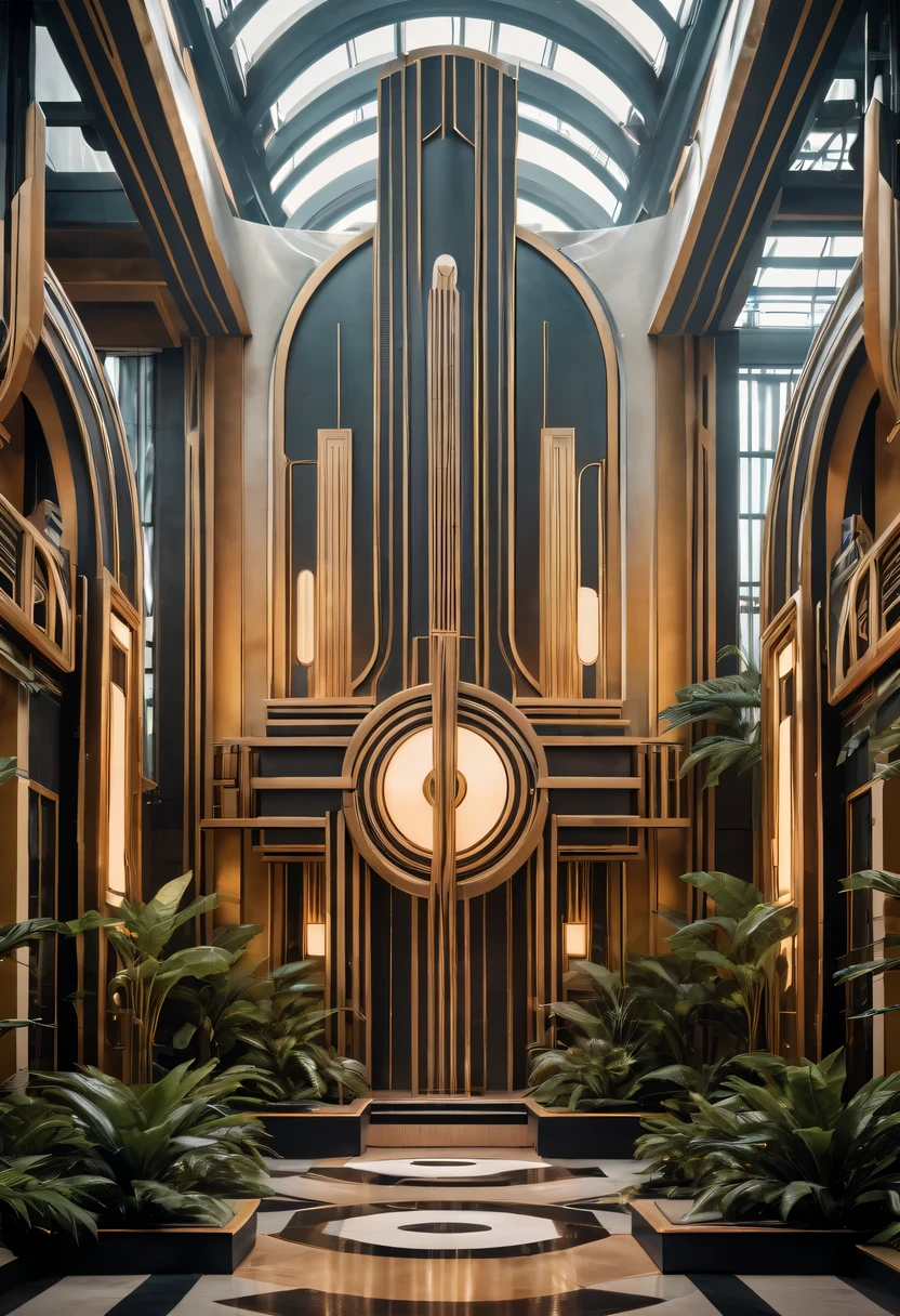 art deco design,Industrial plants,streamline moderne,industrial aesthetic,Abstraction,futuristic,Metallic,Light luxury,Use clean lines and geometric shapes,Demonstrate the construction and function of mechanical and industrial components。