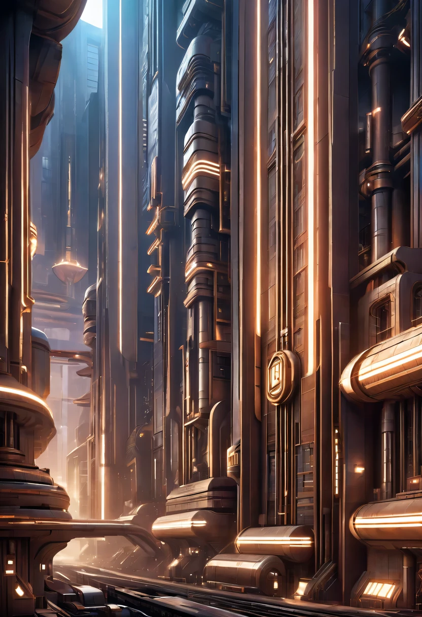 art deco design,Industrial plants,streamline moderne,industrial aesthetic,Abstraction,futuristic,Metallic,Light luxury,Use clean lines and geometric shapes,Demonstrate the construction and function of mechanical and industrial components。