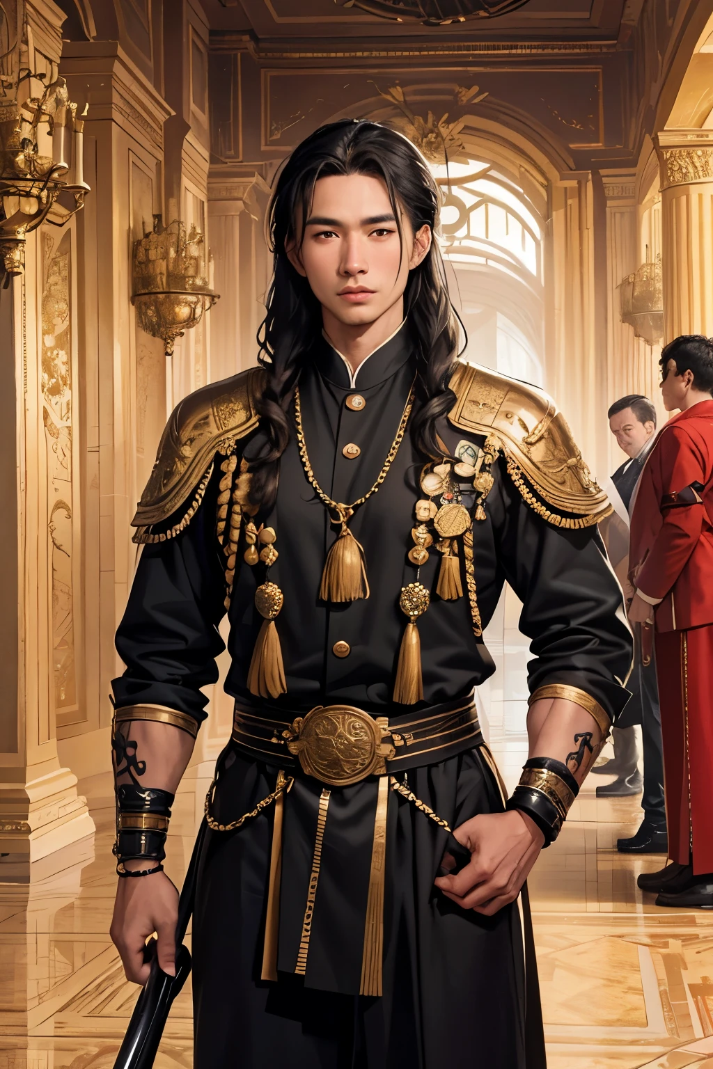 a realistic shot, mongolian guy, tanned and soft skin, somewhat long wavyblack hair, small back, very small member, his little balls would be bigger than my erect member, bicep, cute face / tender