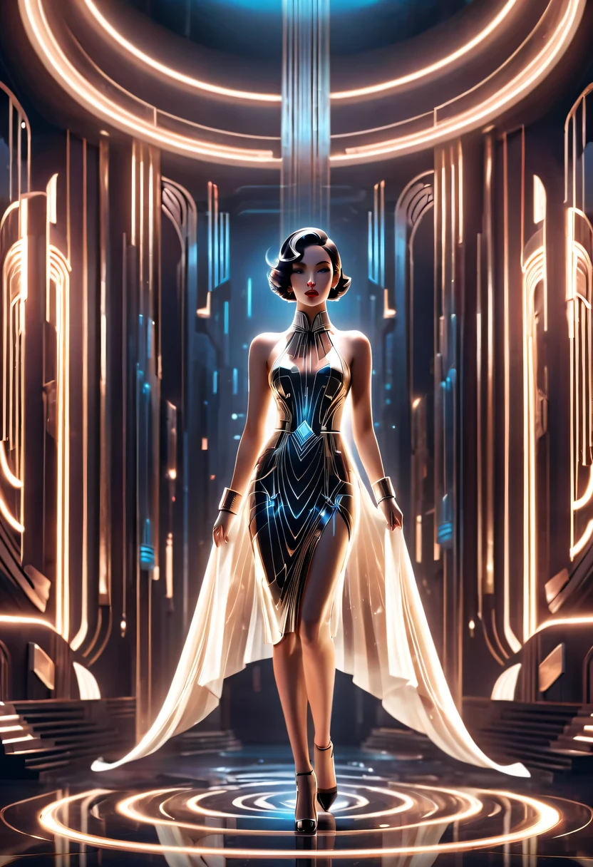 art deco design，fashion clothing，streamline moderne，Abstraction，futuristic，Light luxury