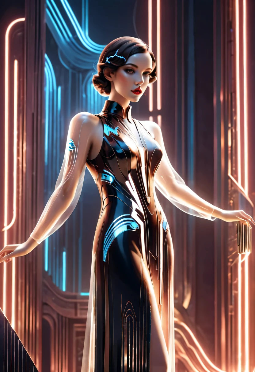 art deco design，fashion clothing，streamline moderne，Abstraction，futuristic，Light luxury